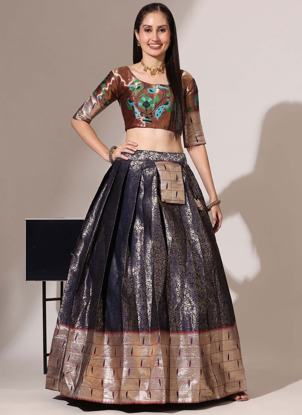 Weaving Zari Silk A - Line Lehenga - L2984