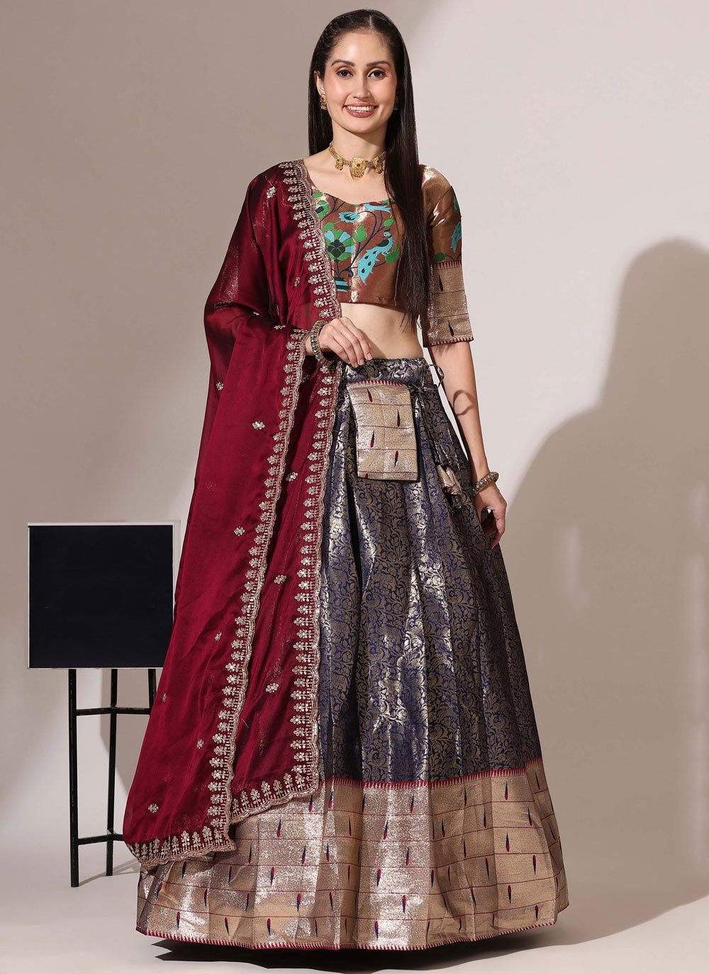 Weaving Zari Silk A - Line Lehenga - L2984