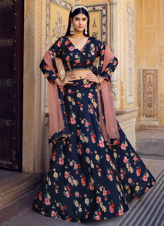 Floral Printed Silk A - Line Lehenga - L1252