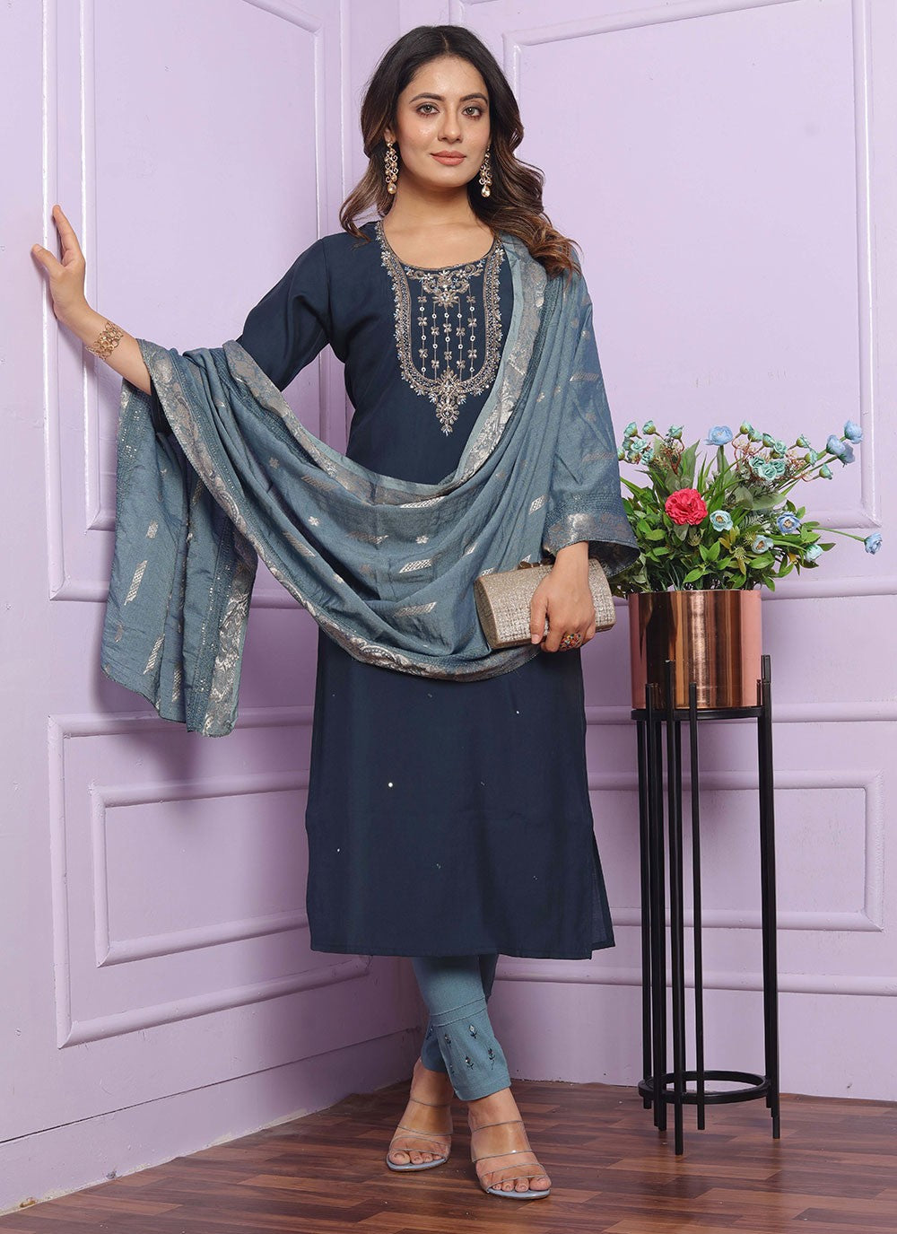 Muslin, Viscose Salwar Suit - T2838