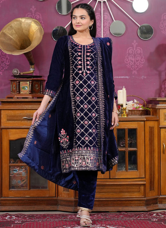 Embroidered Velvet Salwar Suit - T4804