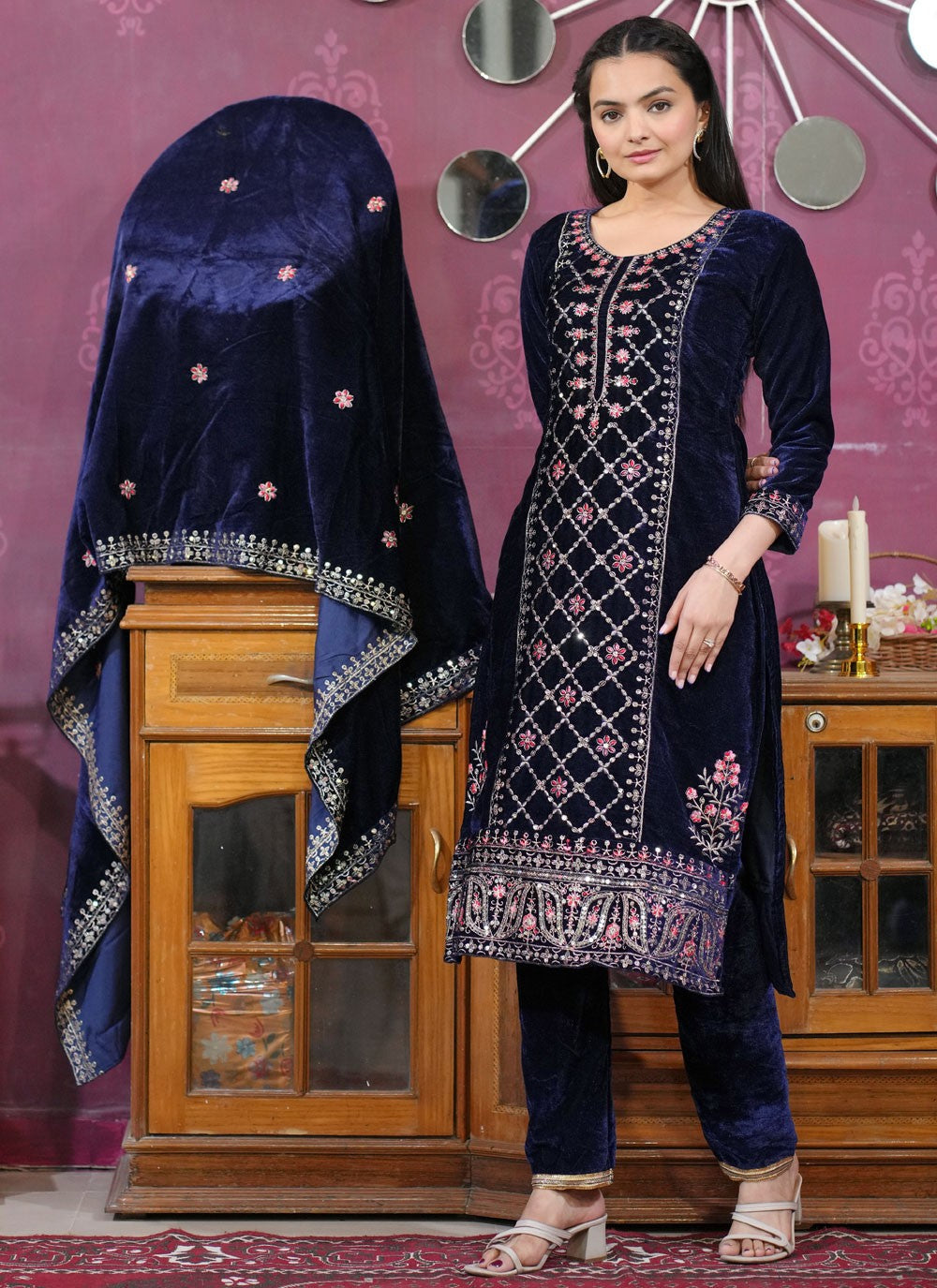 Embroidered Velvet Salwar Suit - T4804