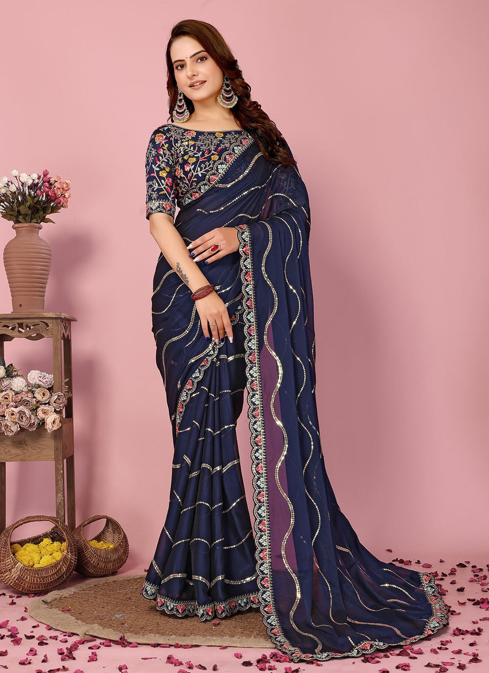 Classic Embroidered Rangoli, Silk Saree - S6884