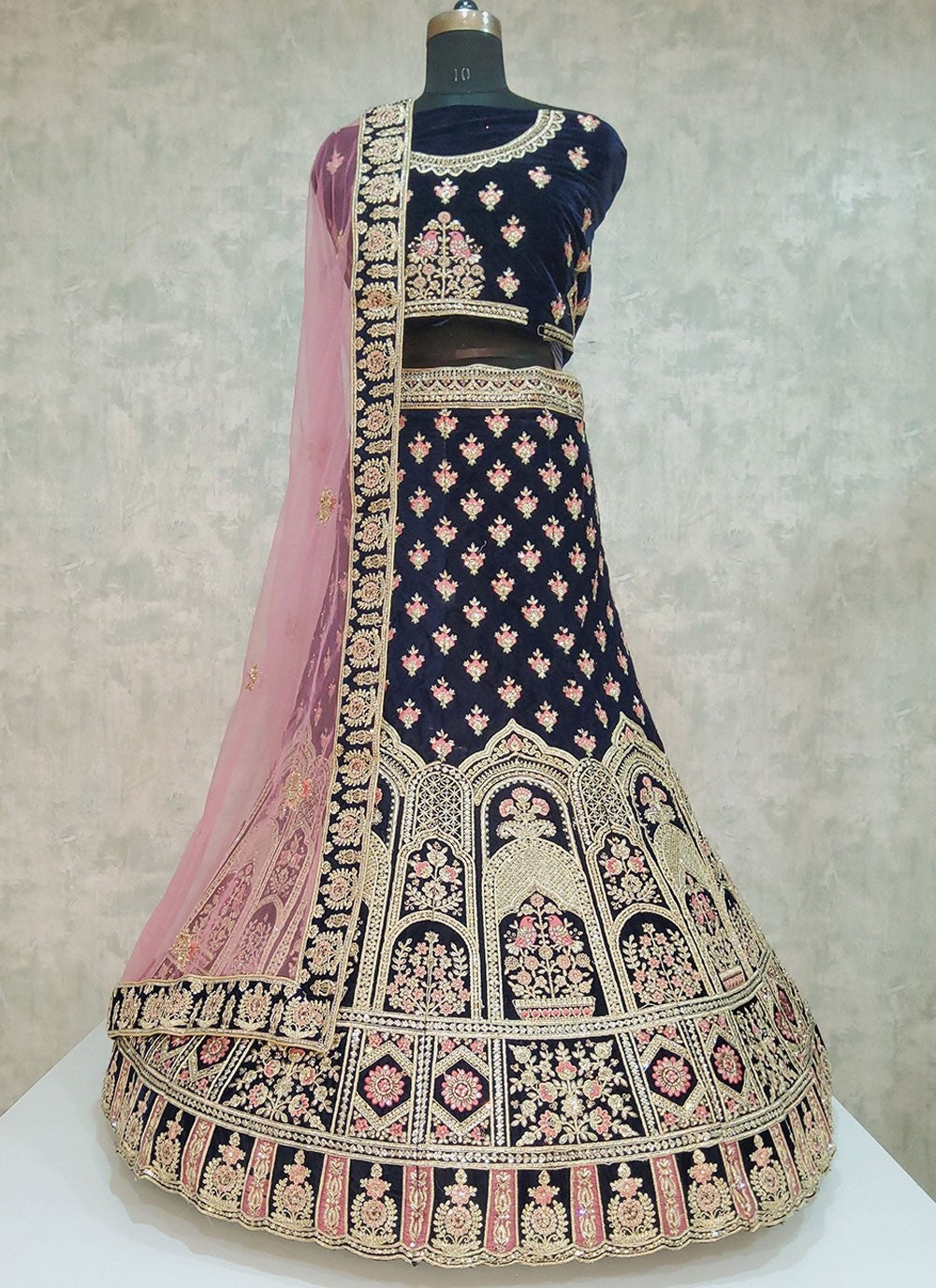 Embroidered Velvet A - Line Lehenga - L1919