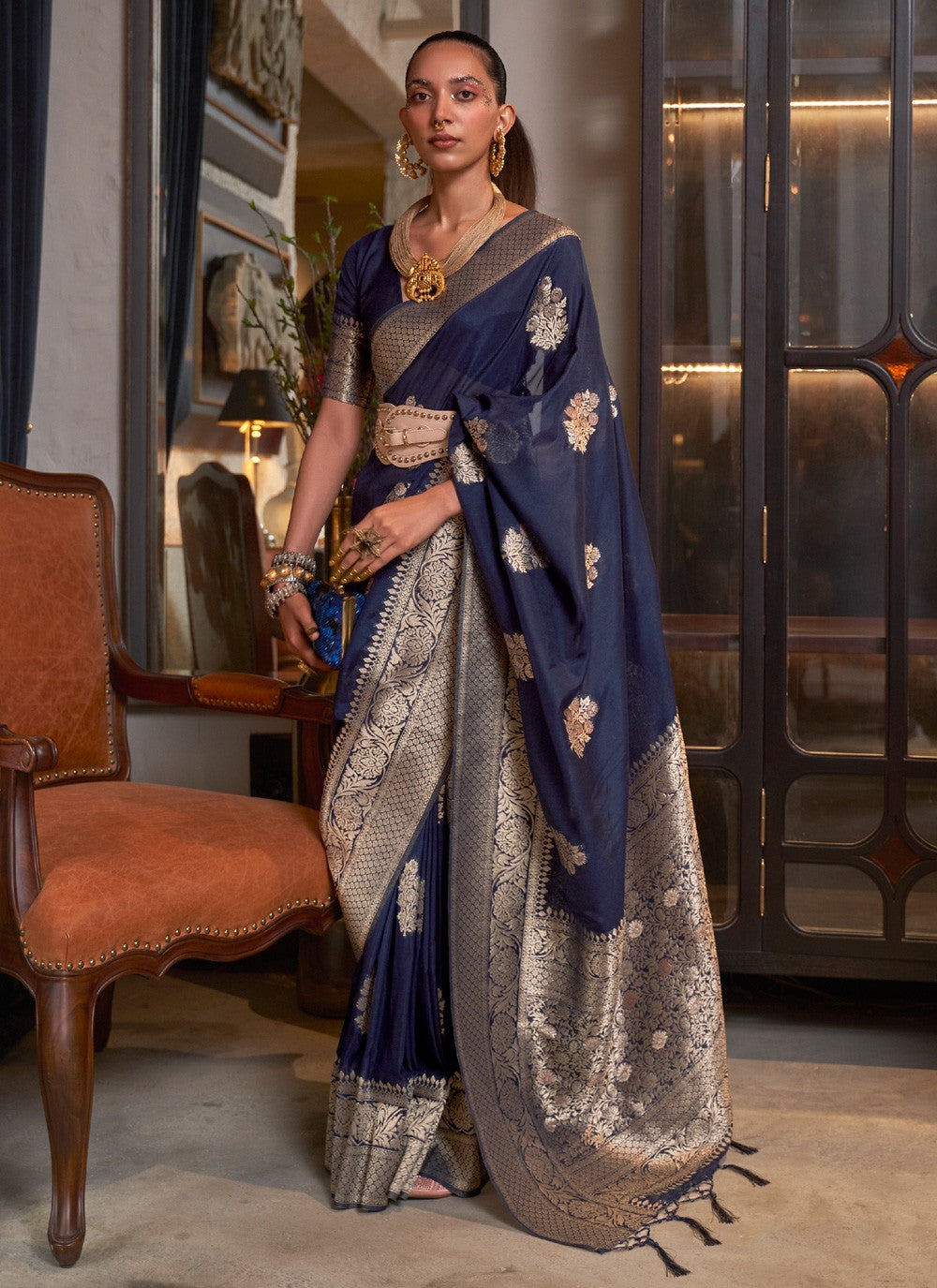 Contemporary Weaving Zari Naylon, Pure Georgette Saree - S3689