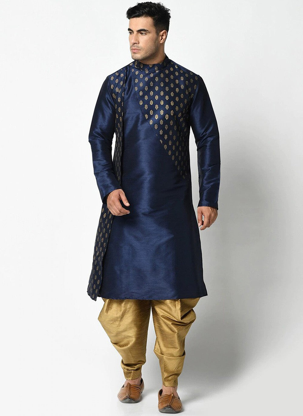 Weaving Zari Dupion Silk Navy Blue Dhoti Kurta - M2242