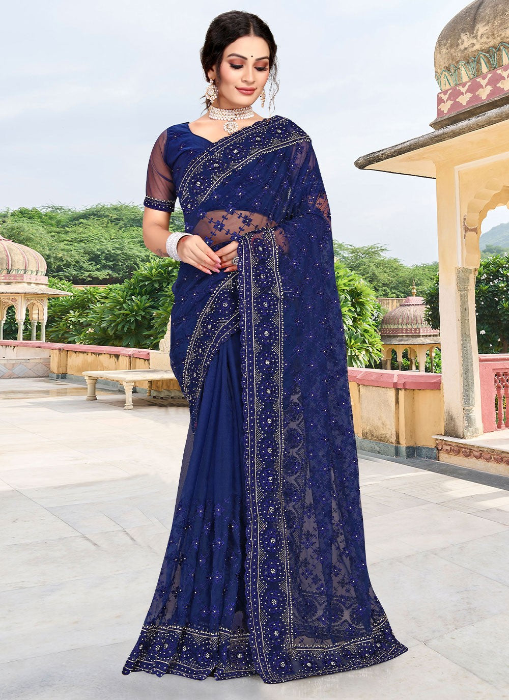 Classic Diamond Net Saree - S2403