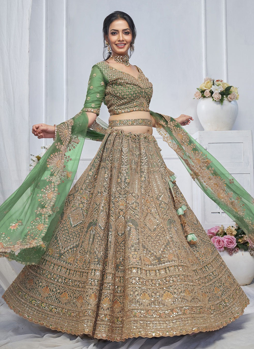 Embroidered Net A - Line Lehenga - L2762