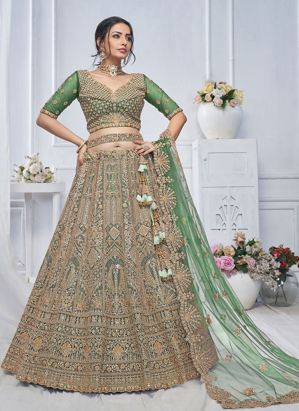 Embroidered Net A - Line Lehenga - L2762