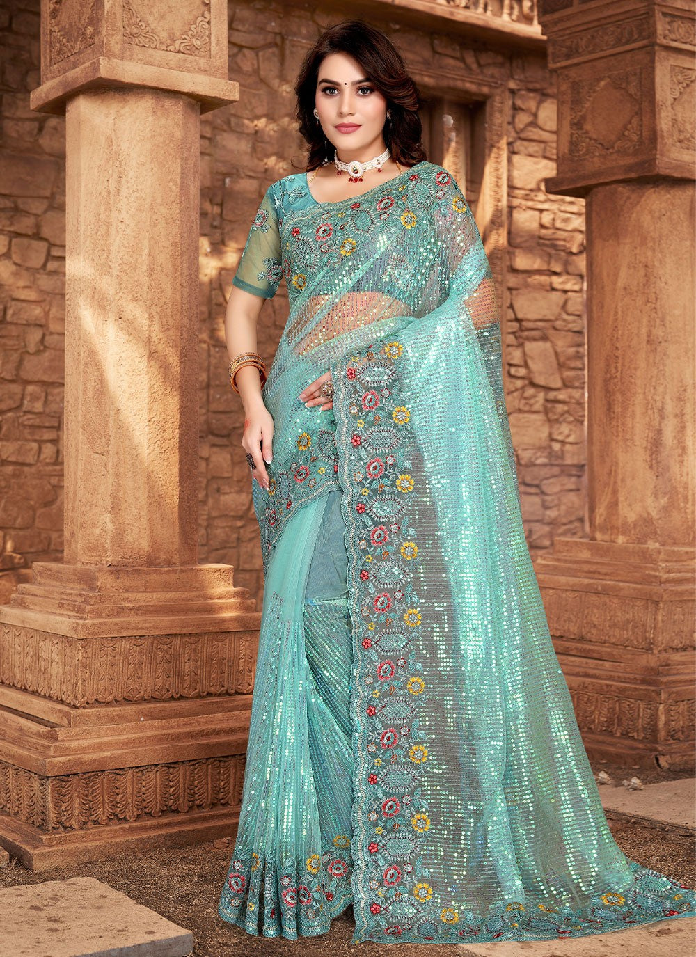 Contemporary Embroidered Net Saree - S2296