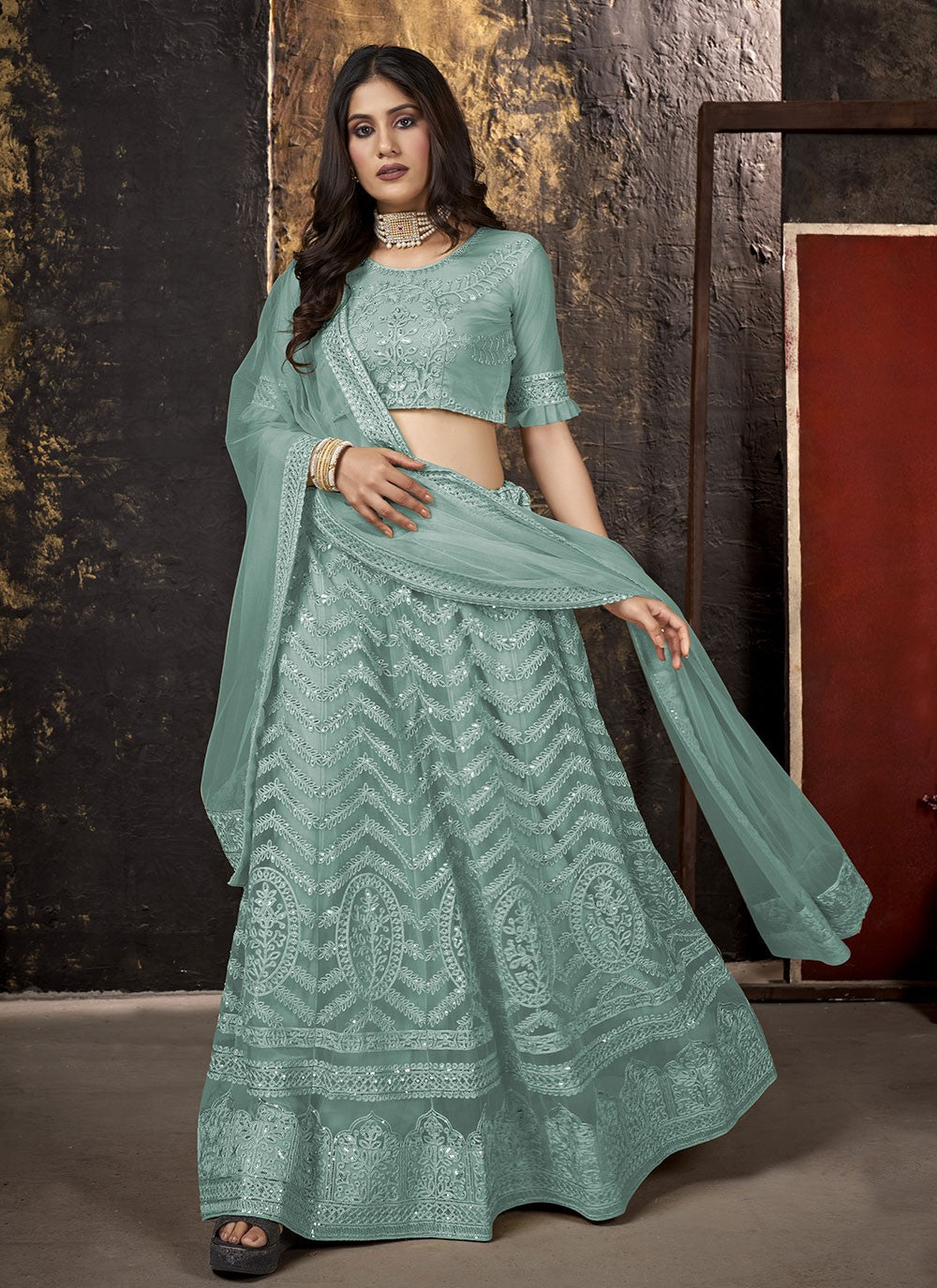 Embroidered Net A - Line Lehenga - L0842