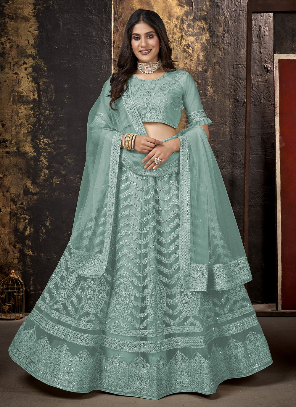 Embroidered Net A - Line Lehenga - L0842