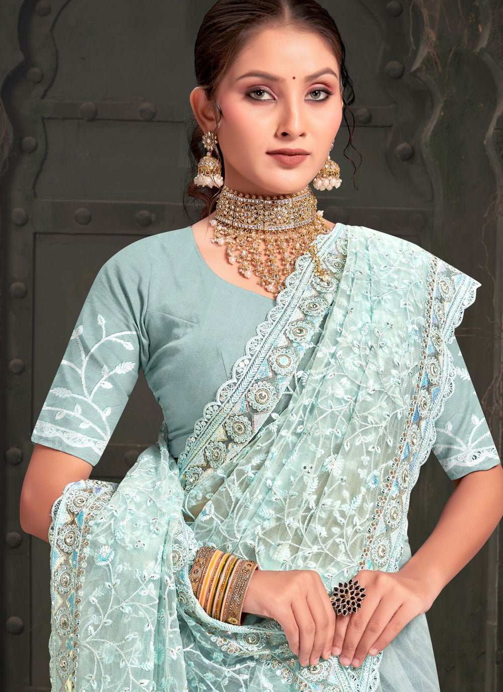 Classic Embroidered Net Saree - S7952