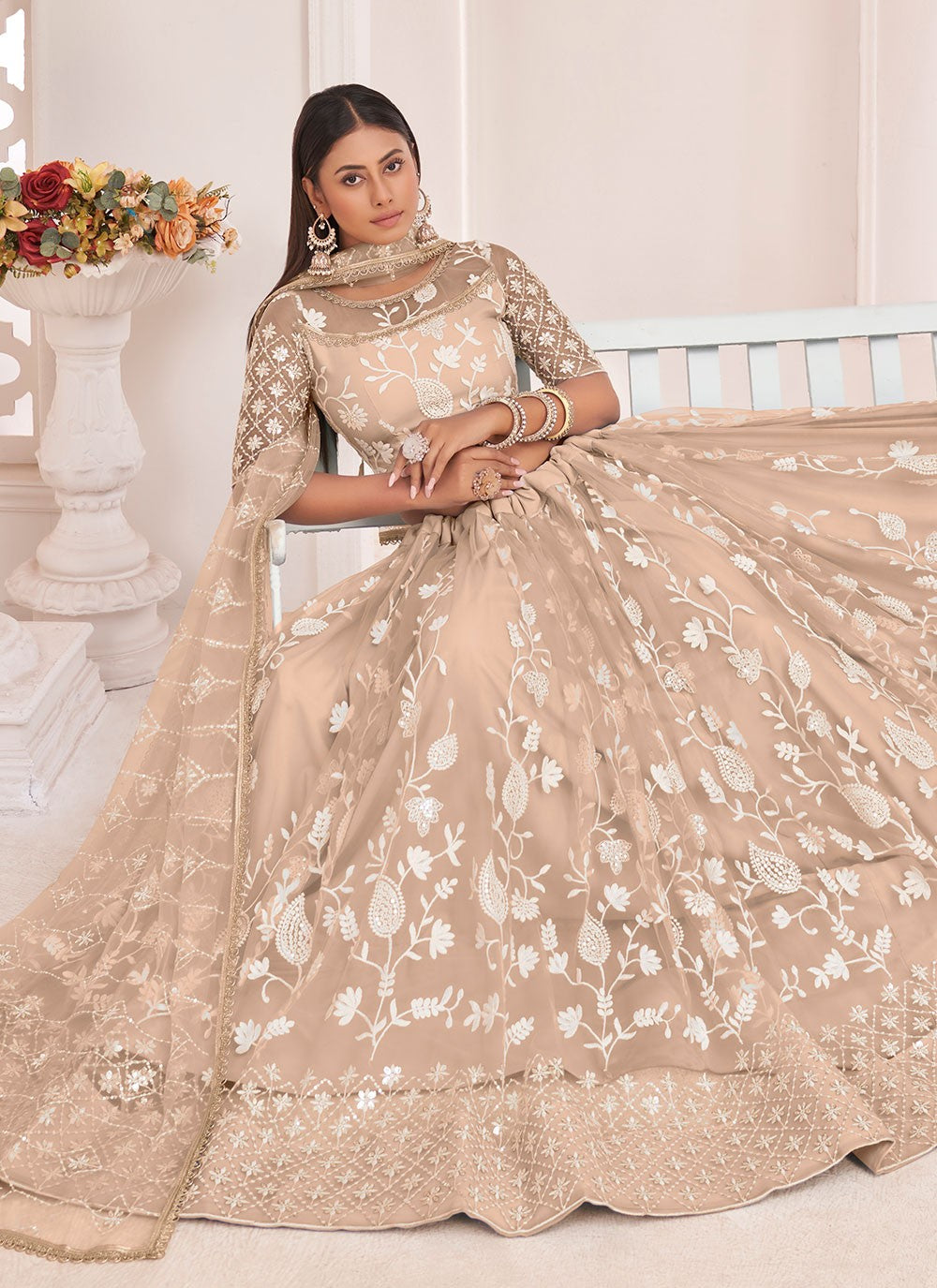 Embroidered Net A - Line Lehenga - L0704