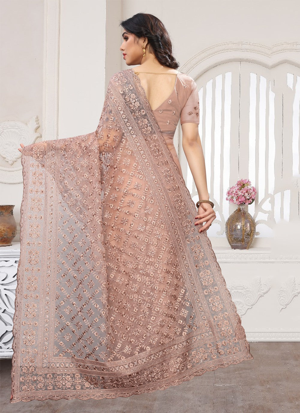 Designer Embroidered Net Saree - S0325