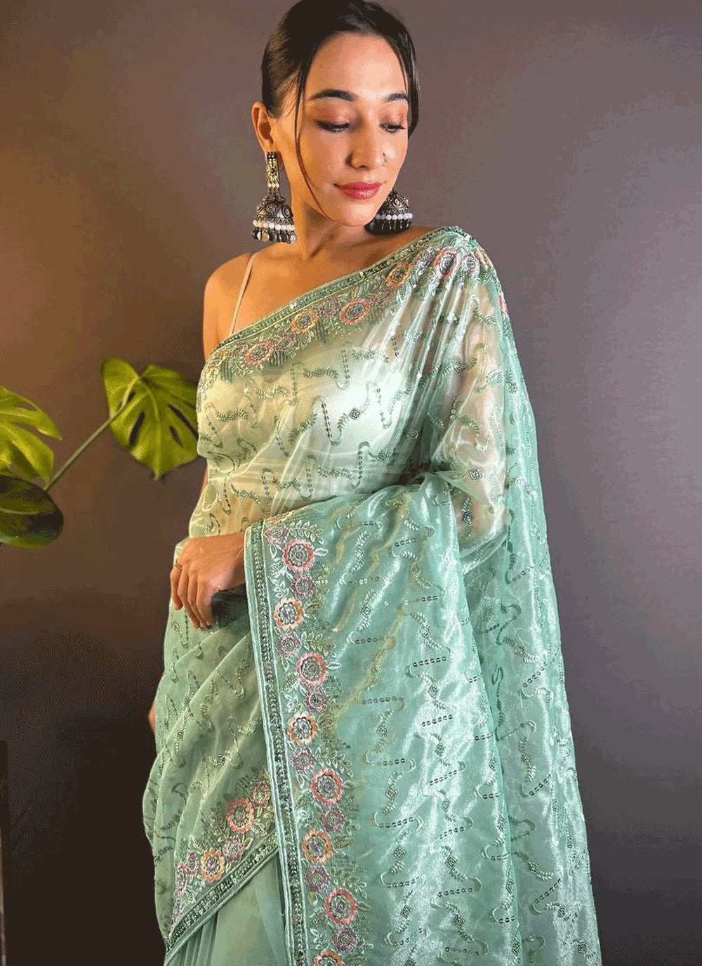 Classic Embroidered Net Lavender Saree - S11028