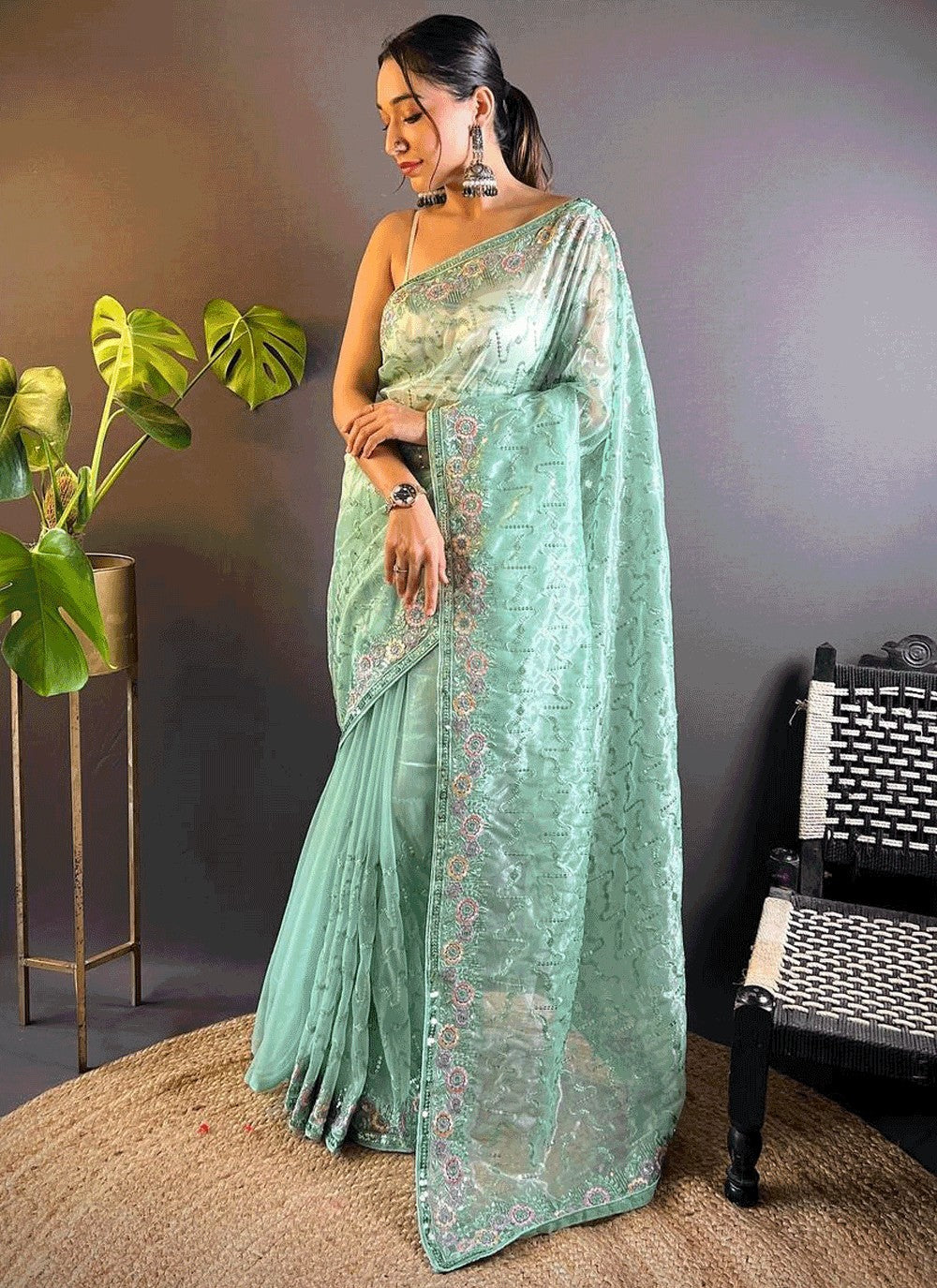 Classic Embroidered Net Saree - S10258