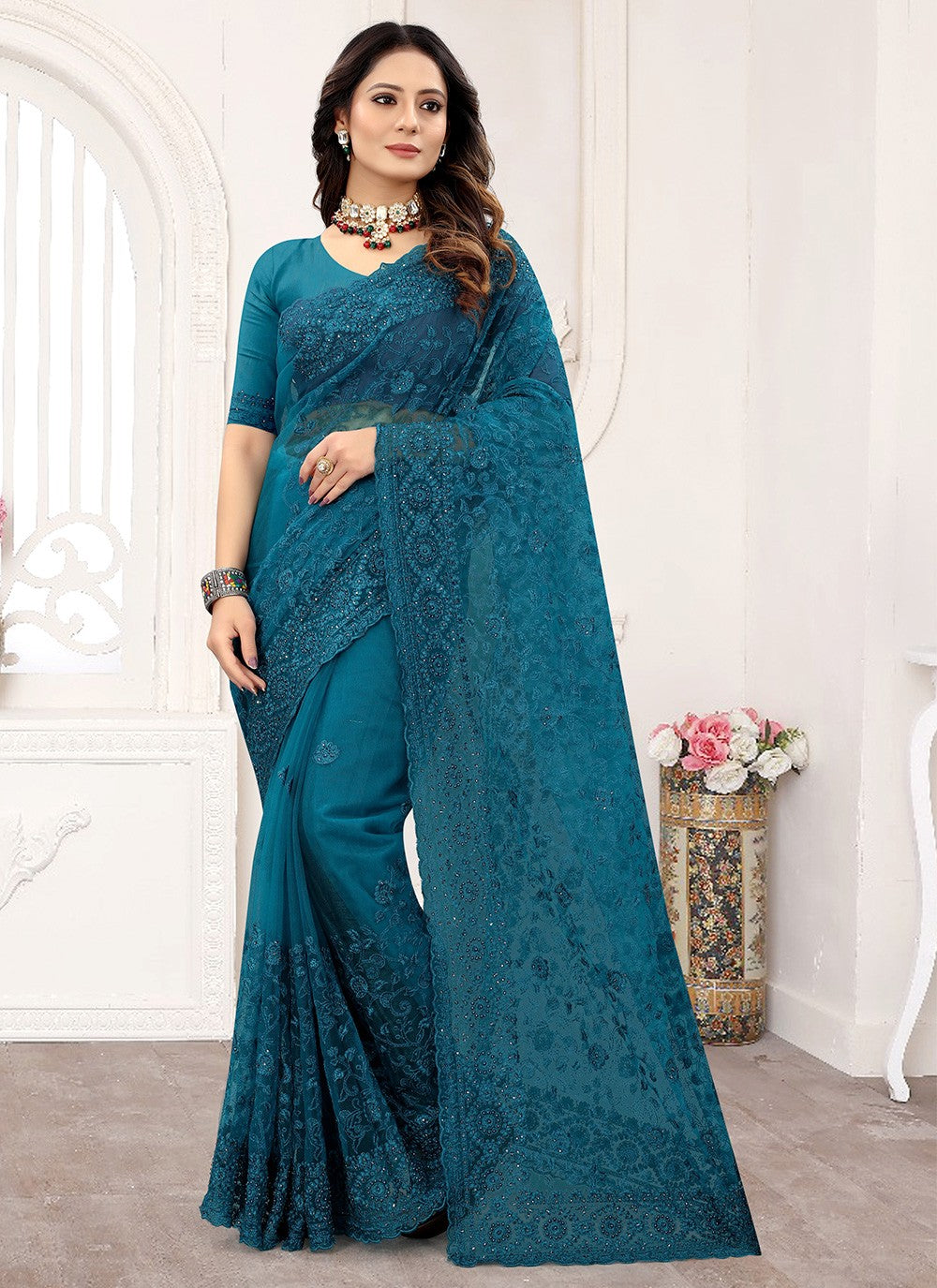 Classic Embroidered Organza Saree - S1180