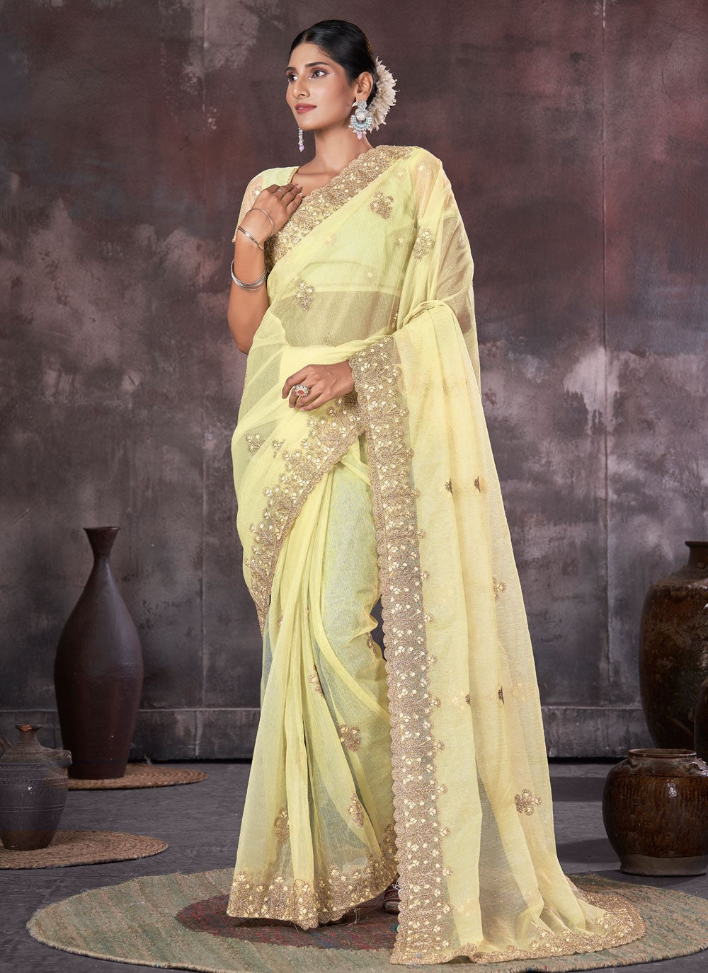 Classic Border Work Net, Organza Saree - S7557