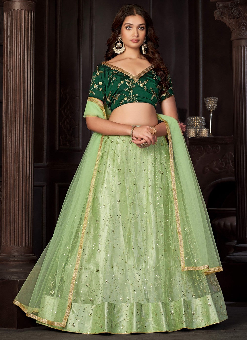 Embroidered Net A - Line Lehenga - L1197