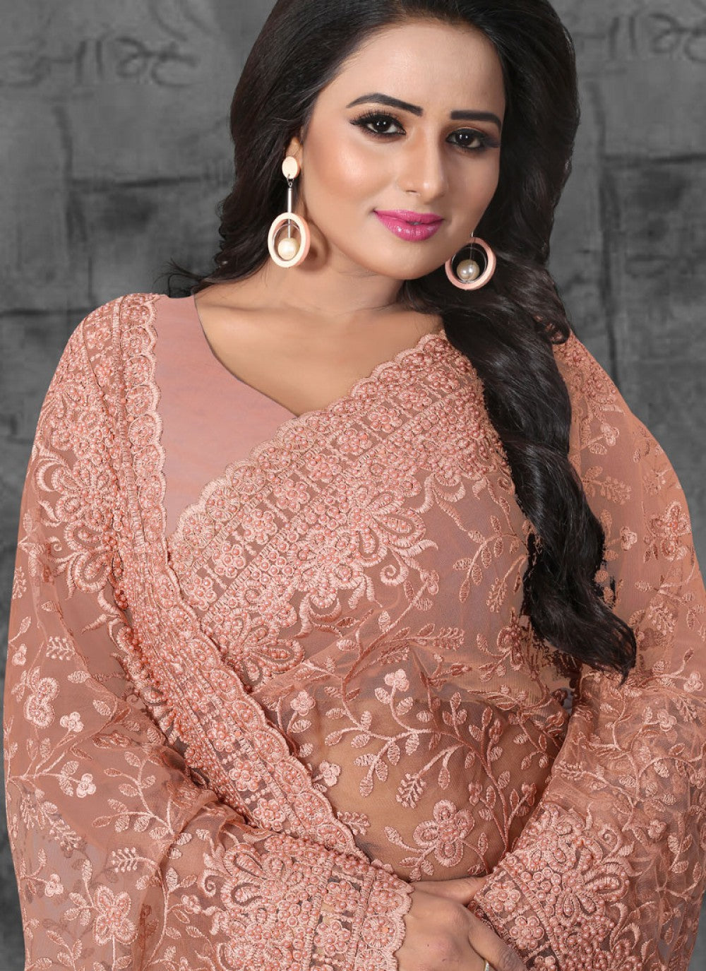 Classic Embroidered Net Saree - S0078