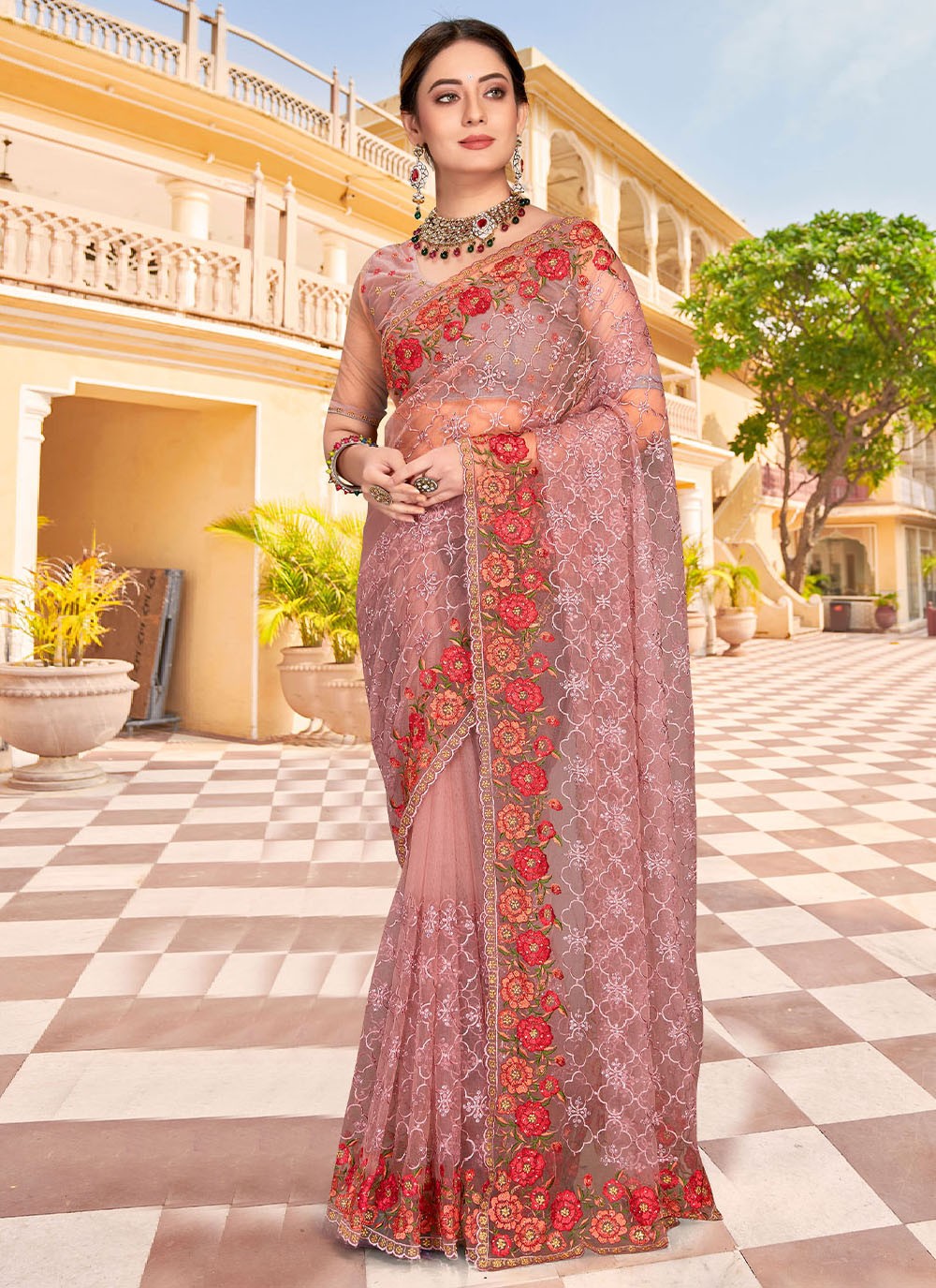 Contemporary Embroidered Net Saree - S2453