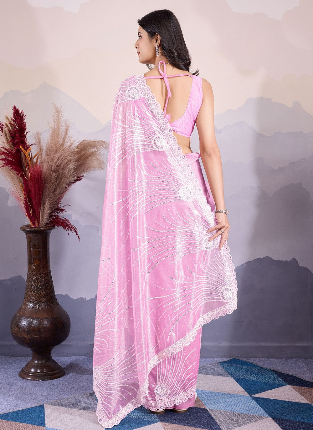 Classic Embroidered Net Saree - S8484