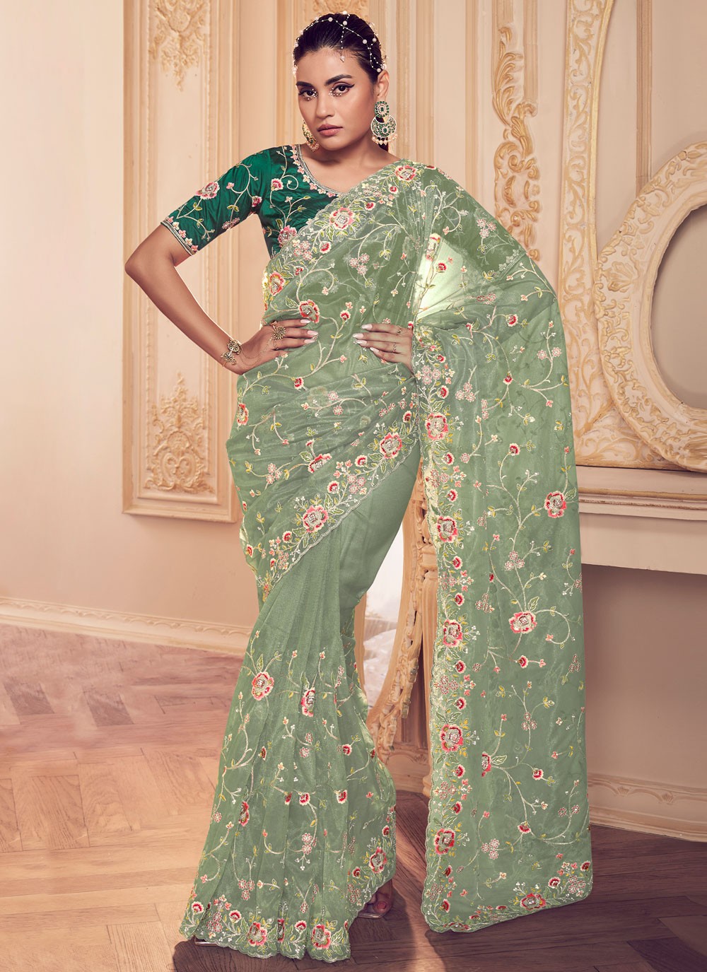 Classic Cord Net Saree - S6344