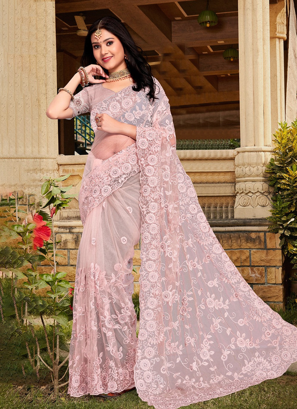 Designer Embroidered Net Saree - S3267