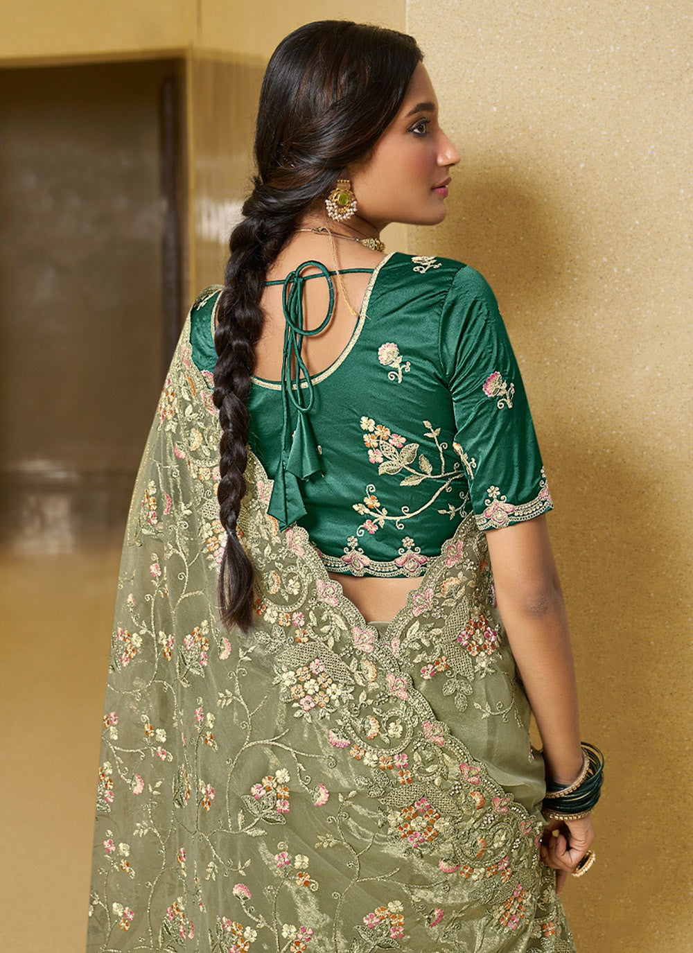 Contemporary Embroidered Georgette, Silk Saree - S4496