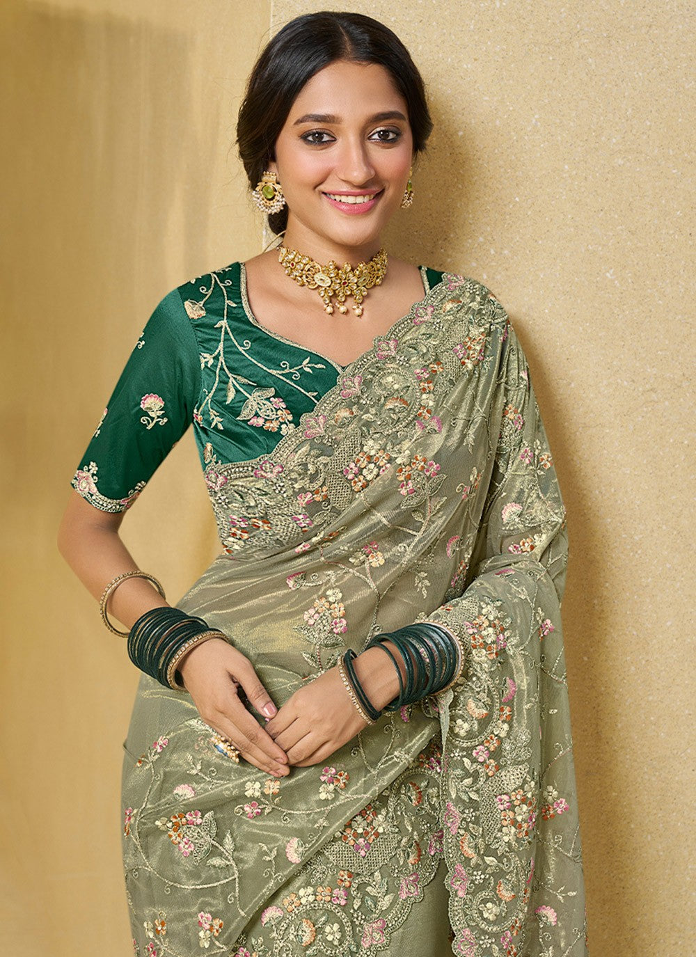 Contemporary Embroidered Georgette, Silk Saree - S4496