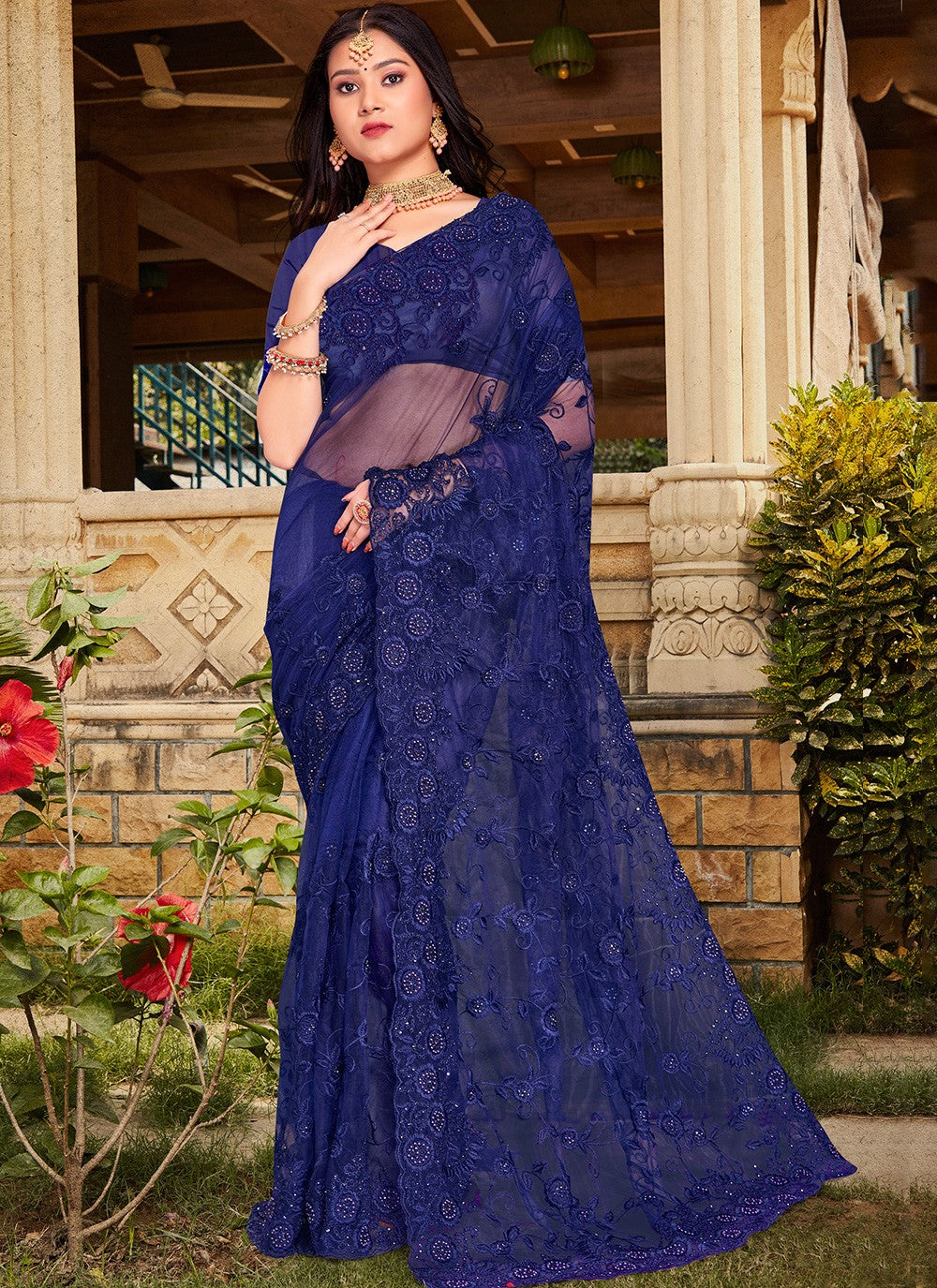 Designer Embroidered Net Saree - S3267