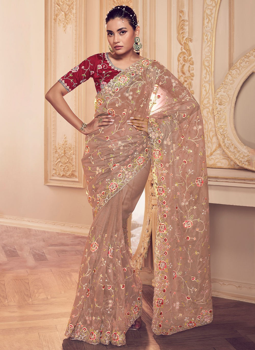 Classic Cord Net Saree - S6344