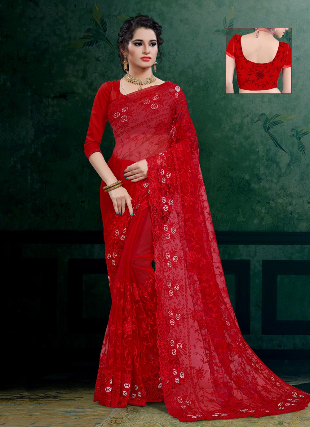 Designer Embroidered Net Saree - S0299