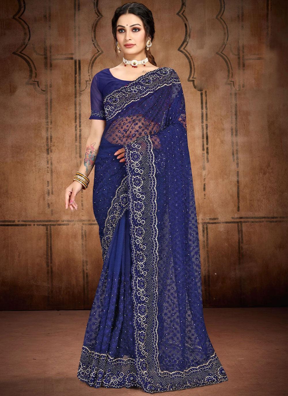 Saree Diamond Net Saree - S2417