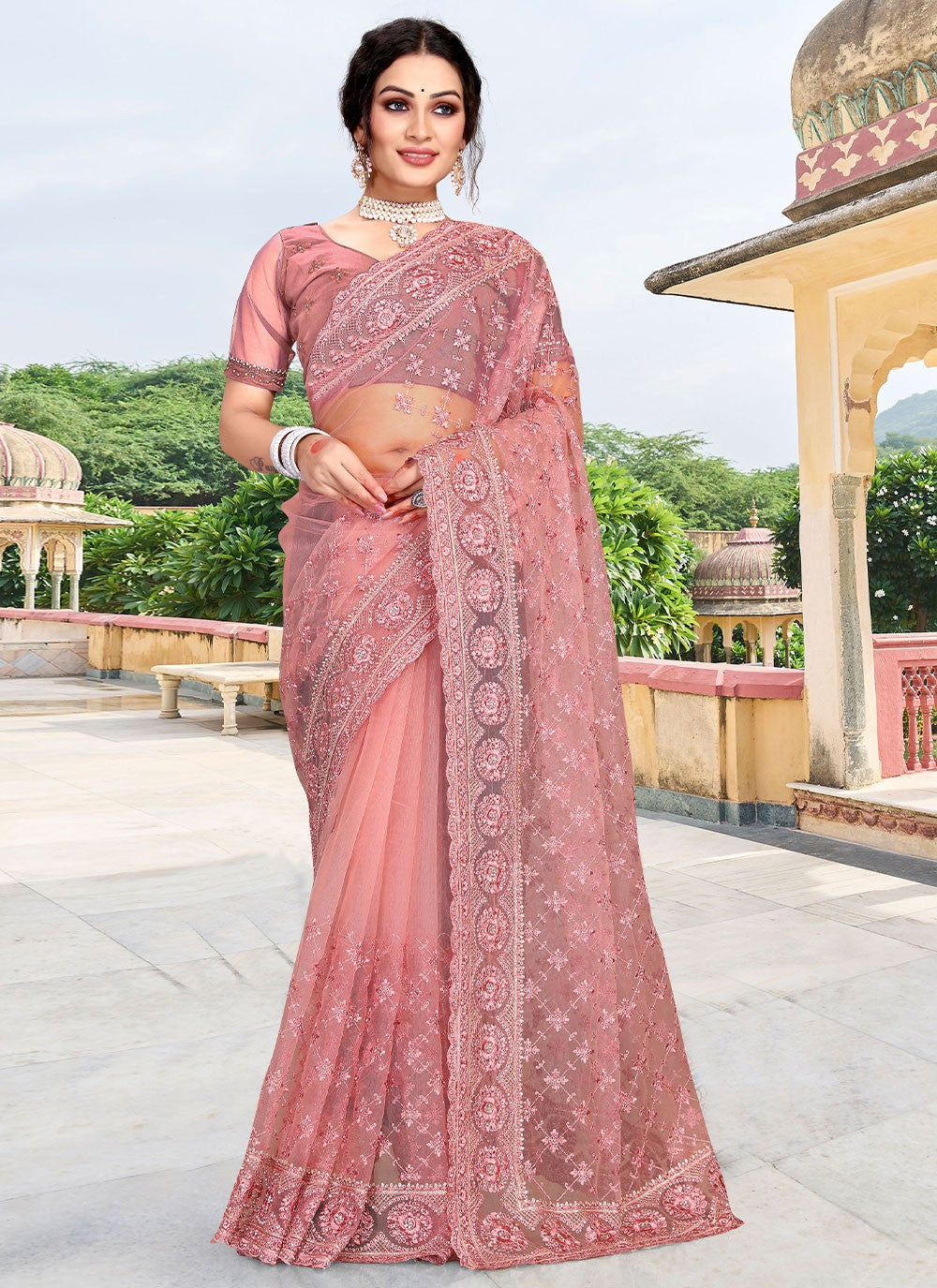 Classic Diamond Net Saree - S2403