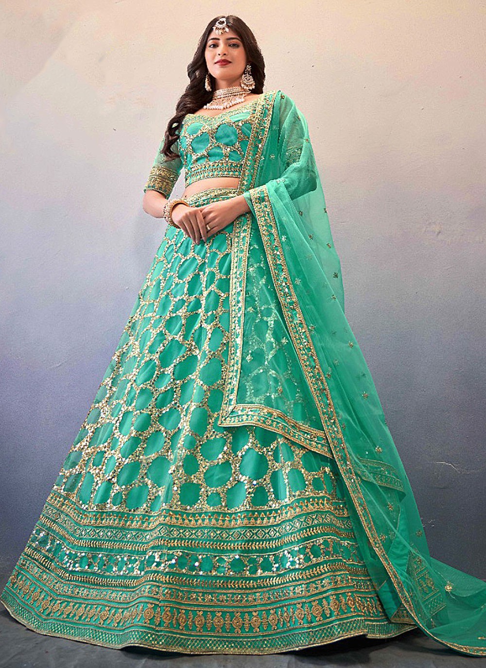 Embroidered Net A - Line Lehenga - L0836