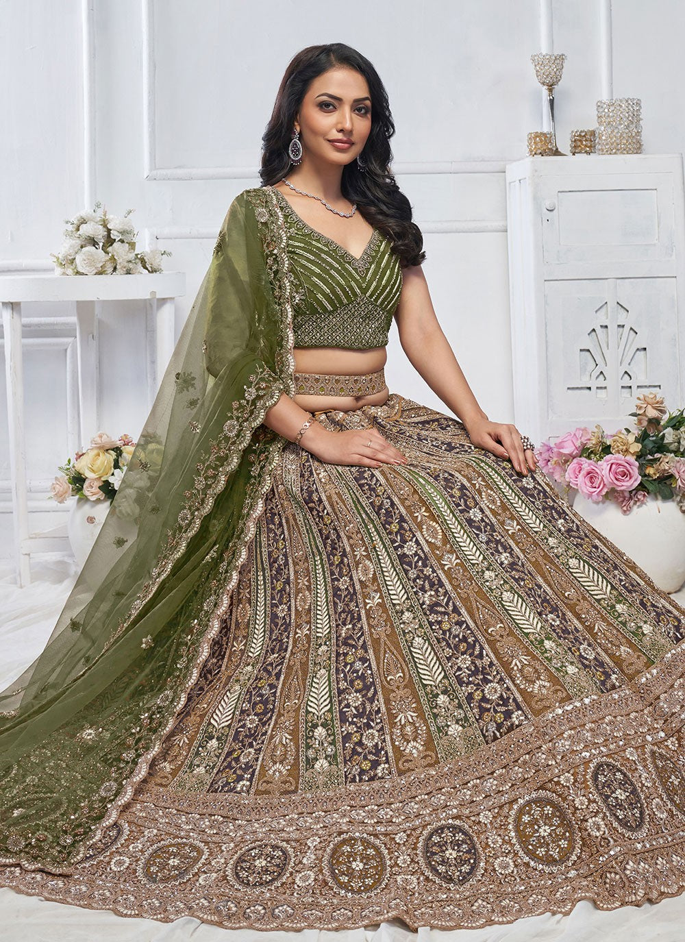 Embroidered Net A - Line Lehenga - L2762