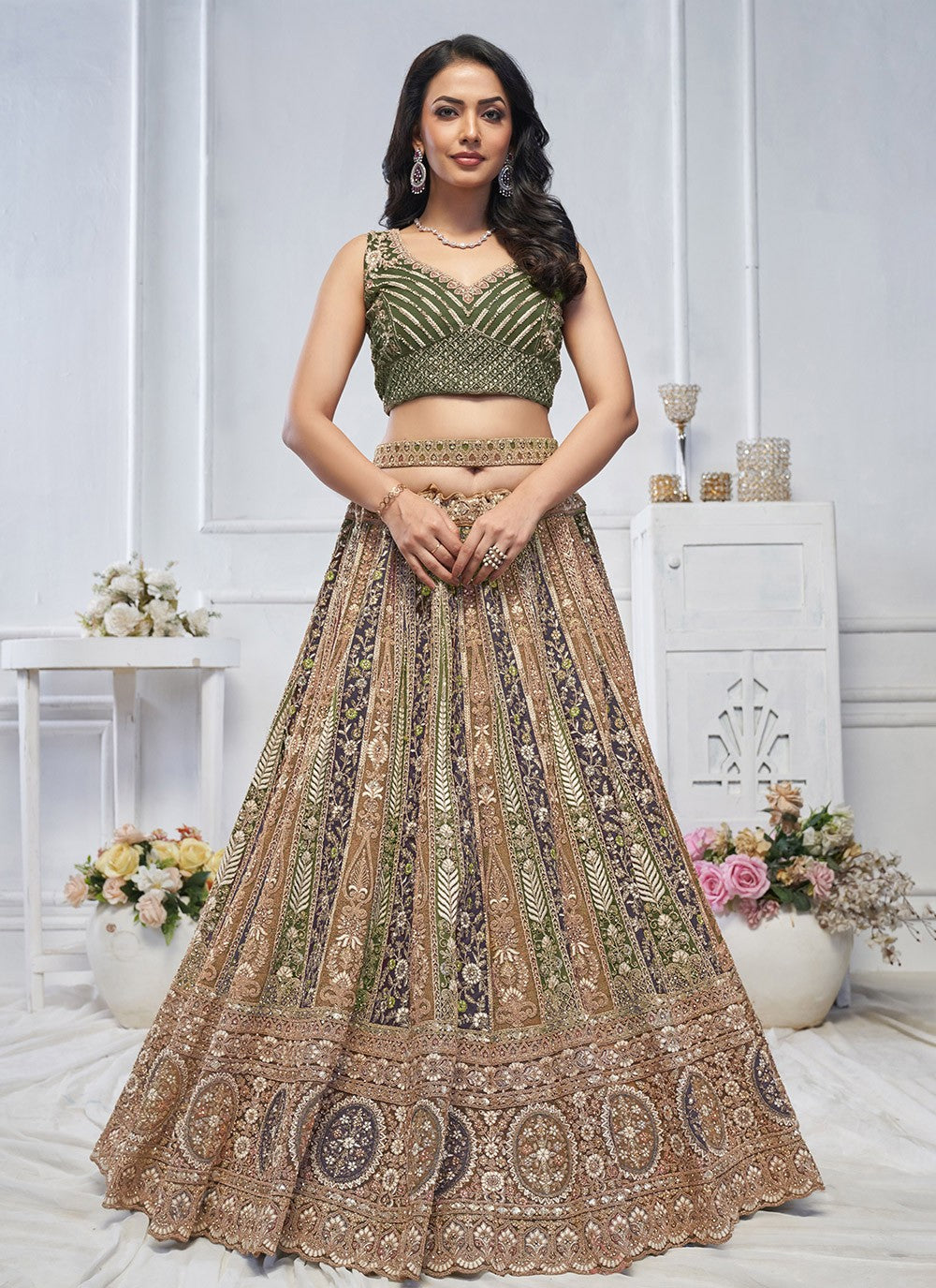 Embroidered Net A - Line Lehenga - L2762