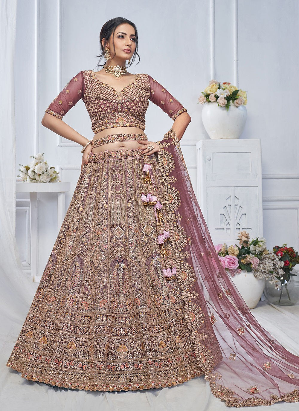 Embroidered Net A - Line Lehenga - L2762