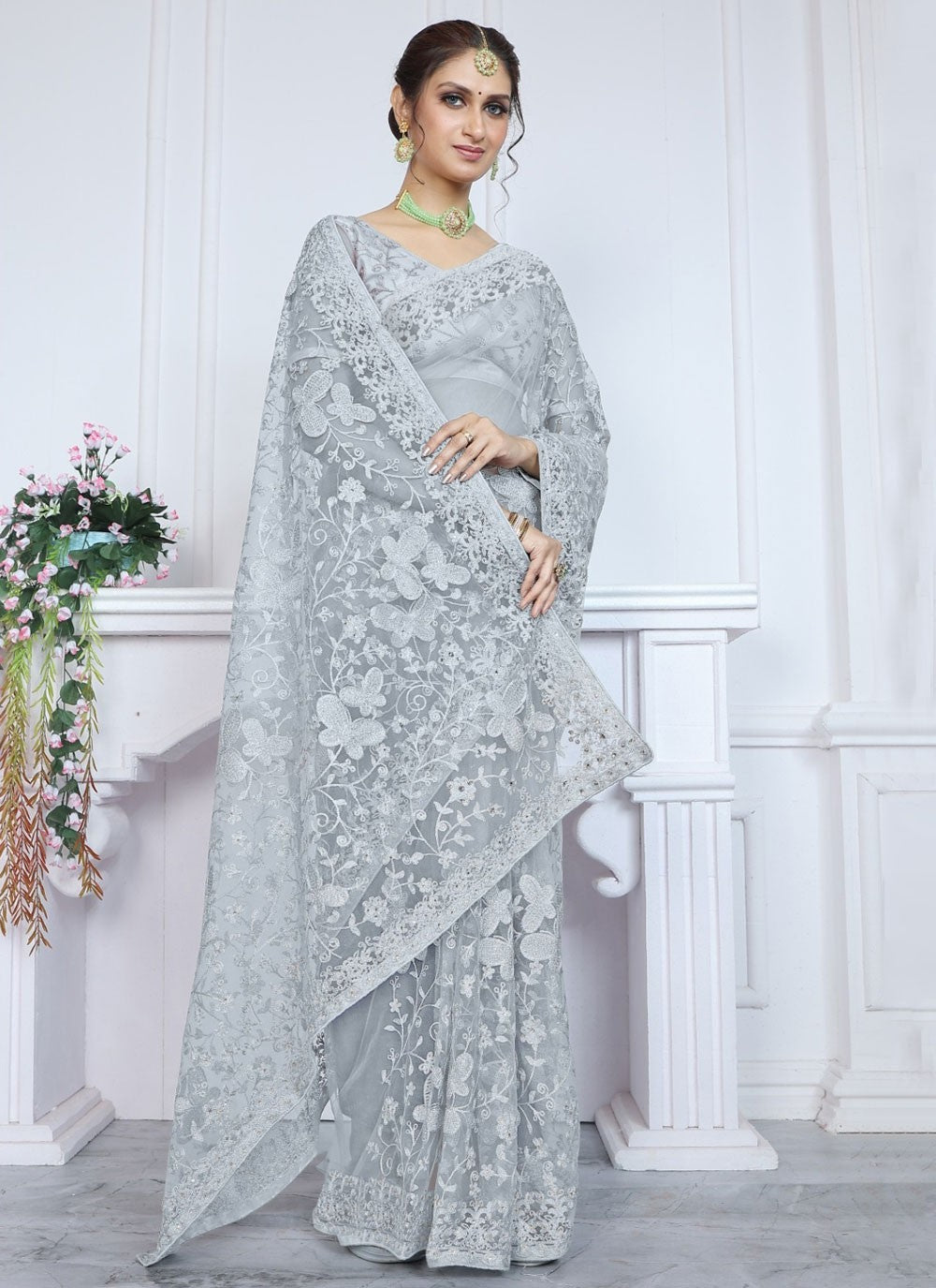 Trendy Aari Work Net Saree - S5767