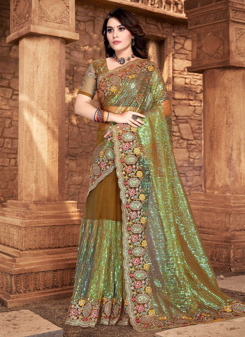 Contemporary Embroidered Net Saree - S2296