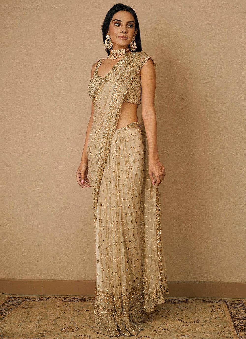 Classic Embroidered Net Saree - S4054