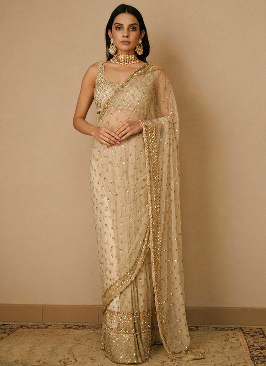 Classic Embroidered Net Saree - S4054