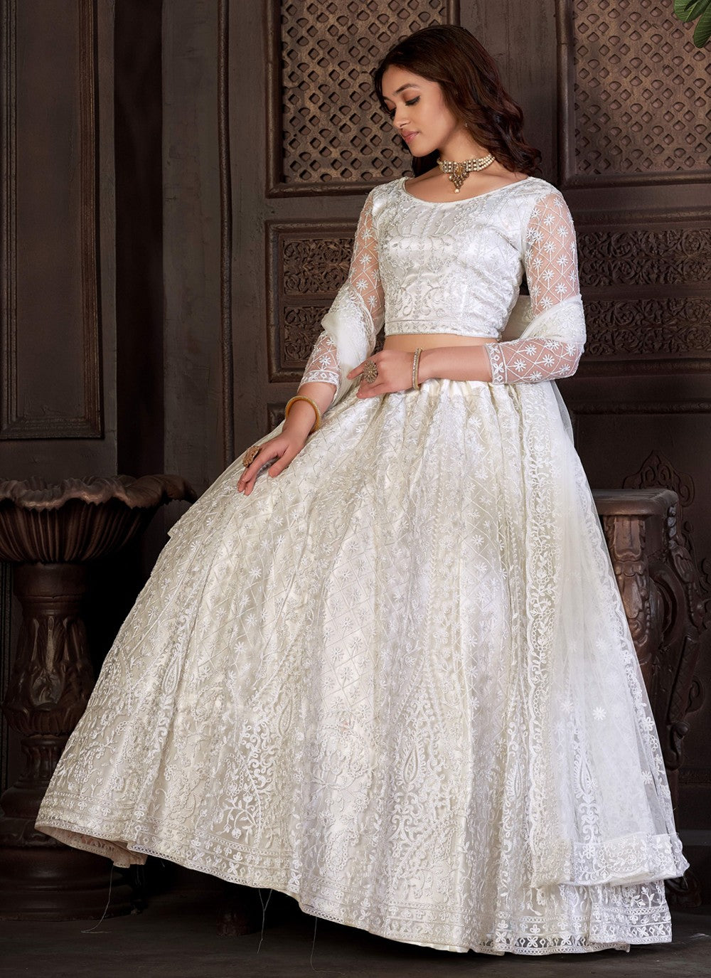 Embroidered Net A - Line Lehenga - L1197