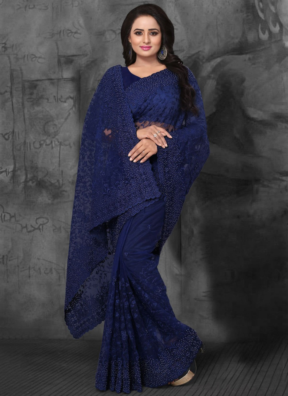 Classic Embroidered Net Saree - S0078