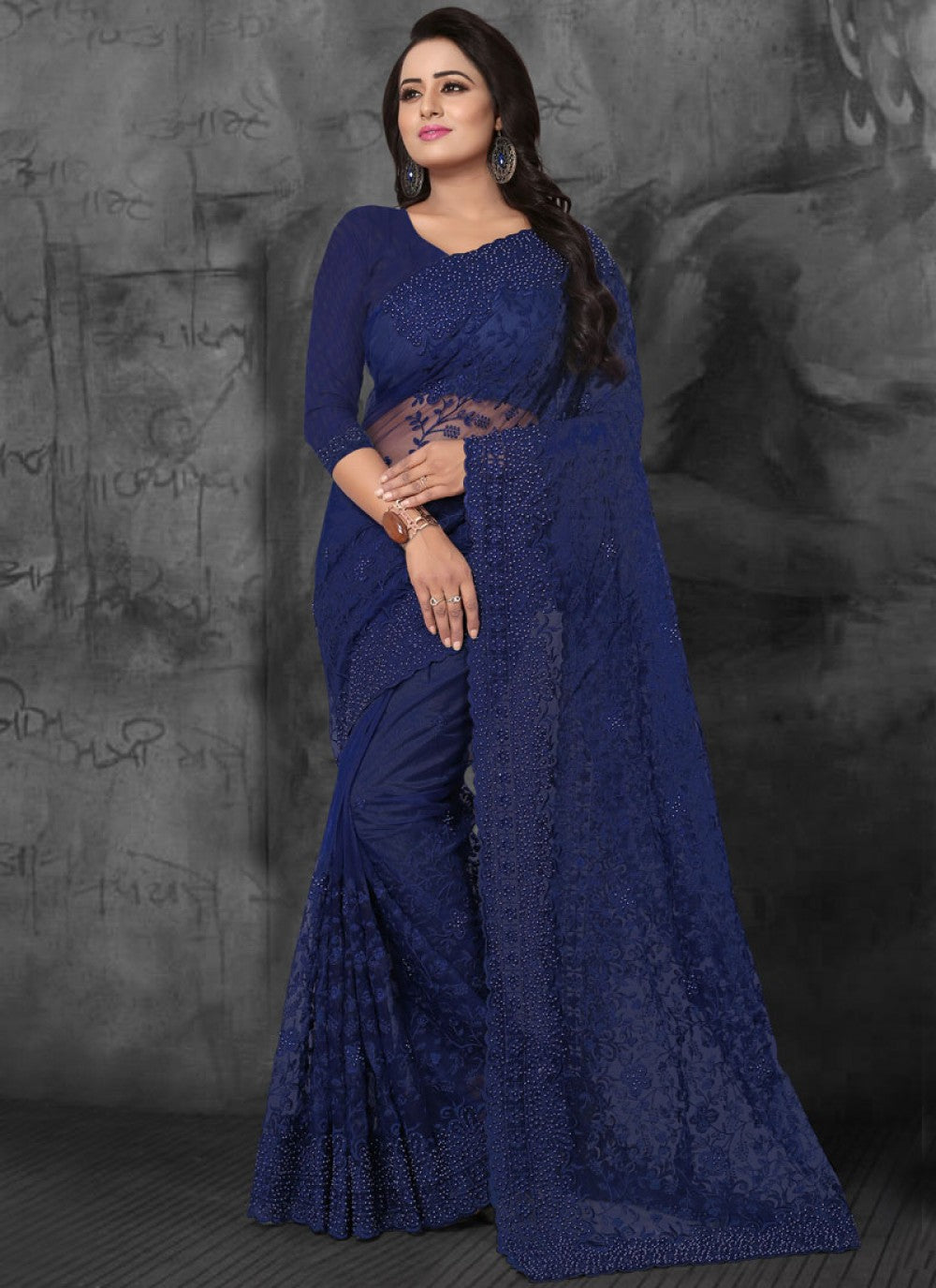 Classic Embroidered Net Saree - S0078