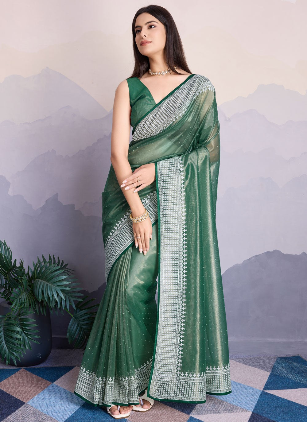 Classic Border Work Net Saree - S8339