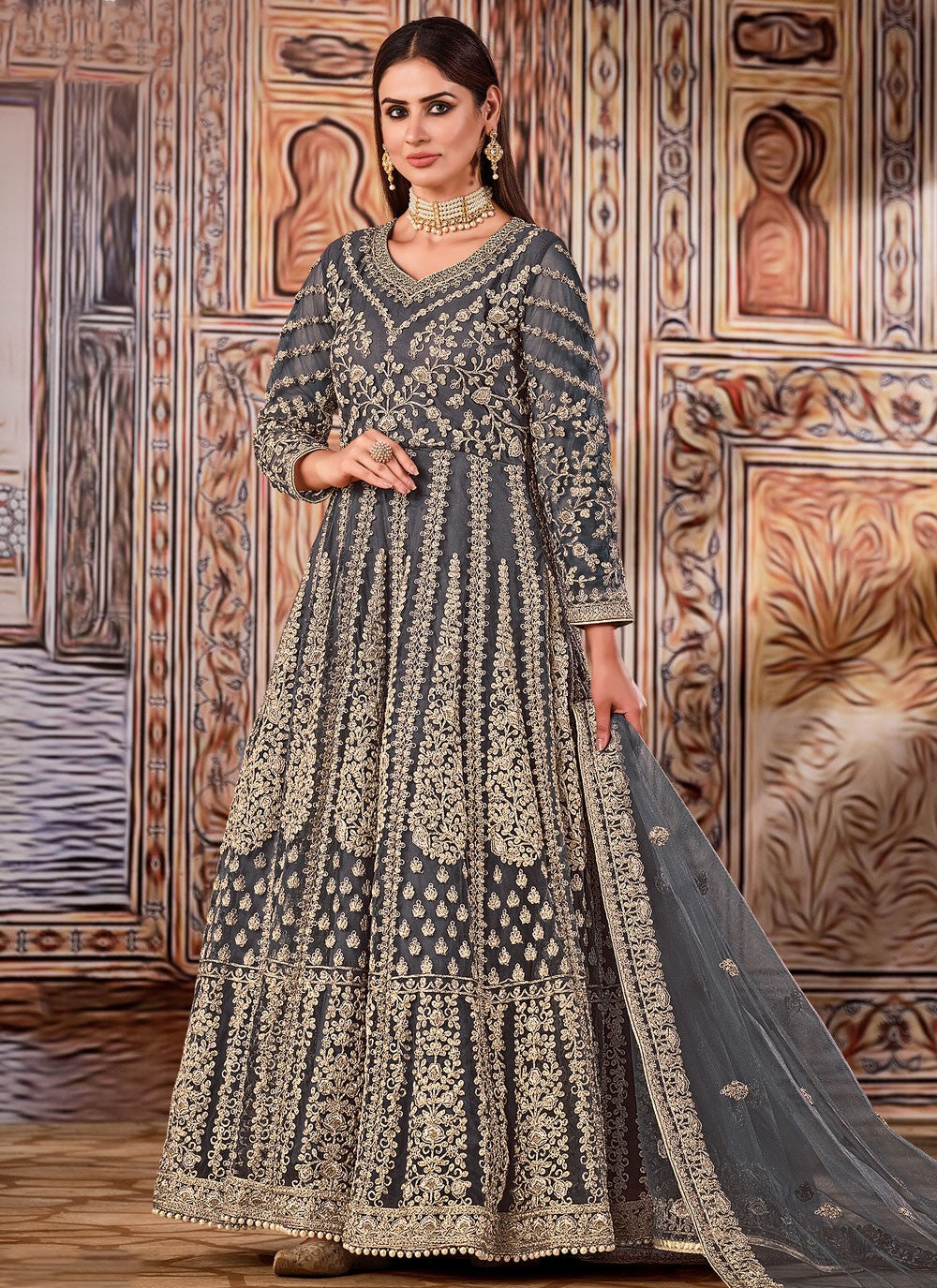 Net Floor Length Anarkali - T227