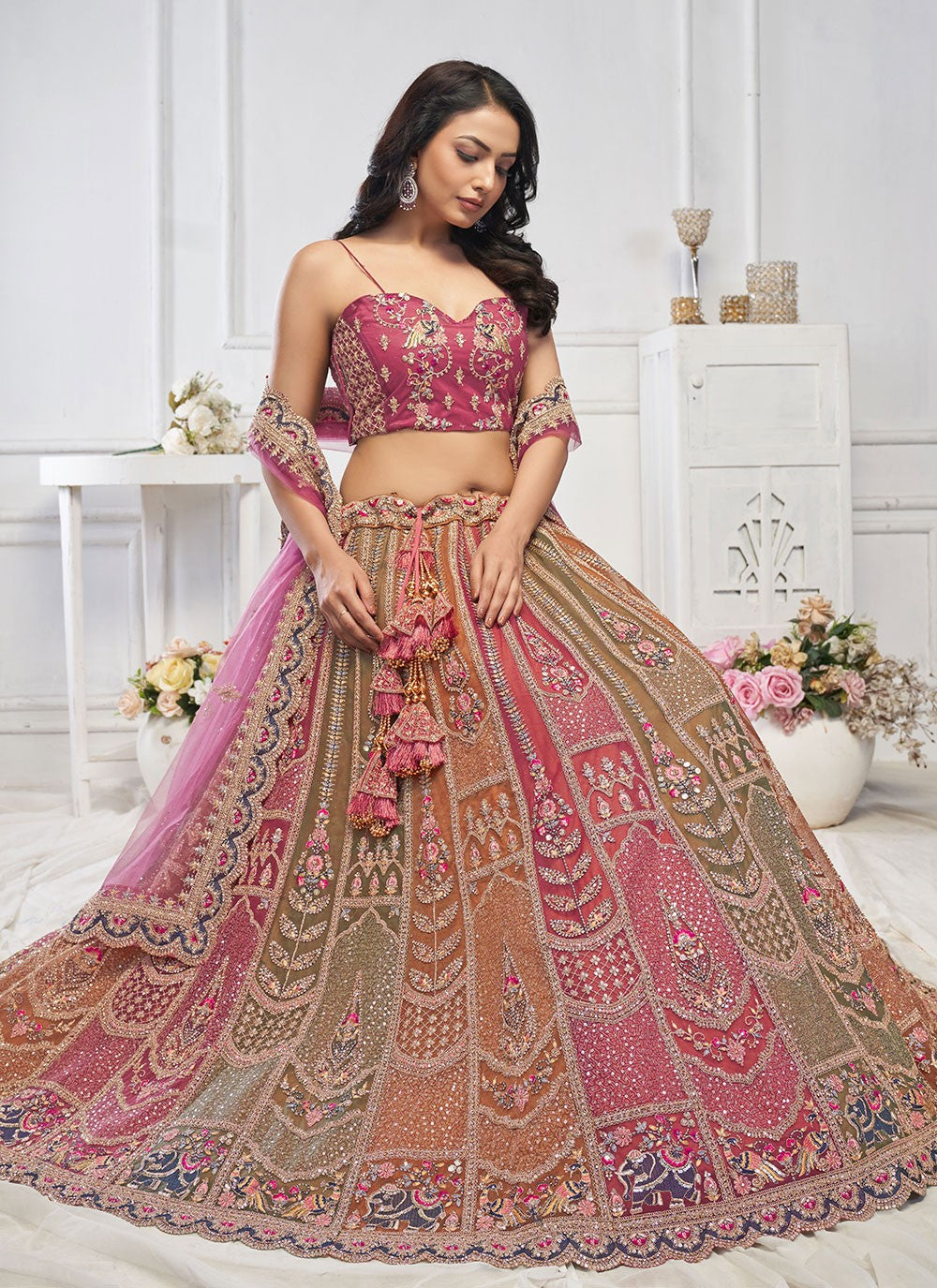 Embroidered Net A - Line Lehenga - L2852